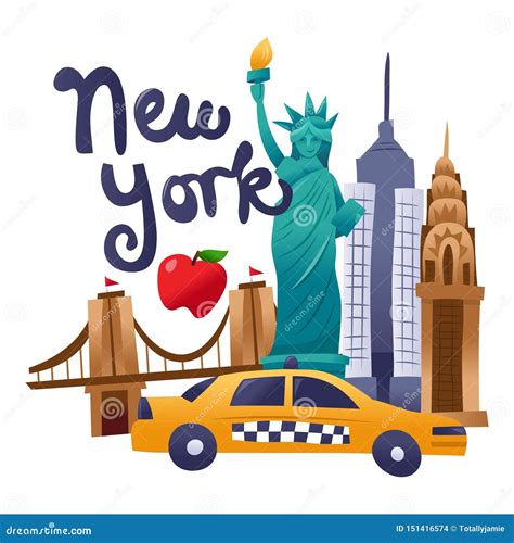 Super Cute New York Culture Scene Editorial Stock Image - Illustration of vector, taxi: 151416574