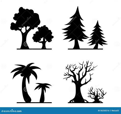 Cartoon trees silhouettes stock illustration. Illustration of leaf - 56250216