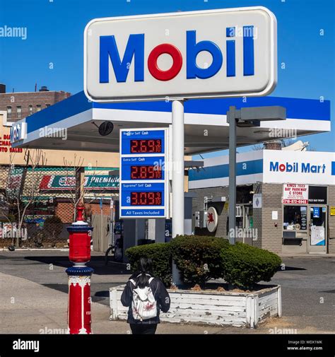 New York, NY - April 16, 2019: Exterior of Mobil gas station in ...