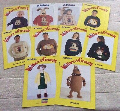 WALLACE & GROMIT Knitting Patterns x 10 Wendolene Preston Feathers ...