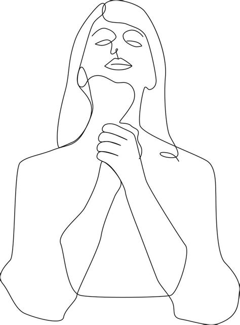 Line Art Girl praying, woman folded her hands in prayer silhouette one ...