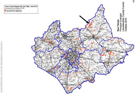 Great crested newt breeding sites in Leicestershire (from Leicester and ...