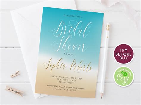 Beach Bridal Shower Invite Beach Theme Ocean Bridal Shower | Etsy