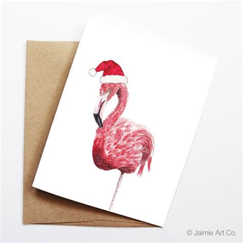 Christmas Card Flamingo Cute Christmas Card Animal - Etsy