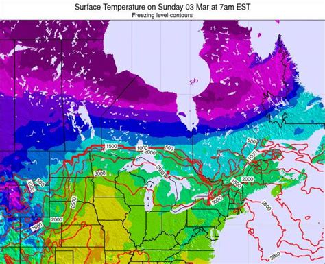 Ontario Surface Temperature on Thursday 11 Feb at 1pm EST