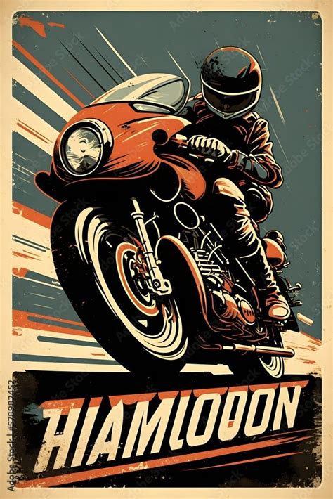 Vintage motorcycle t-shirt or poster. Monochrome illustration of ...