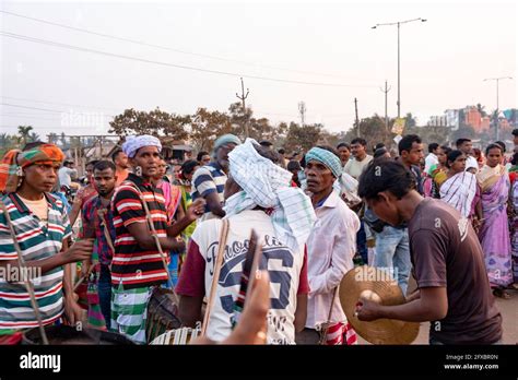 Santal tribal people celebrating an annual gathering. The festival ...