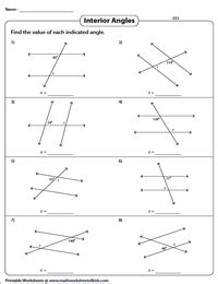 Angles Formed by a Transversal Worksheets