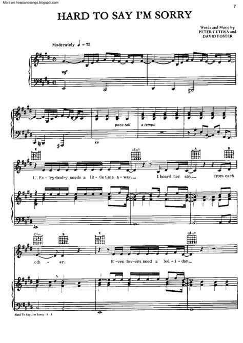 Hard To Say I’m Sorry free sheet music by Chicago | Pianoshelf