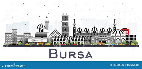 Bursa Turkey City Skyline with Color Buildings Isolated on White Stock Vector - Illustration of ...