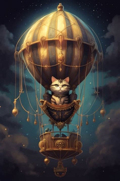 a cat is sitting in a hot air balloon