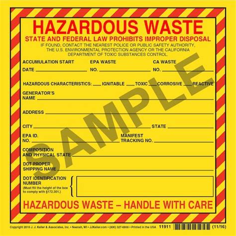 California Hazardous Waste Label - Vinyl, Individual Sheet