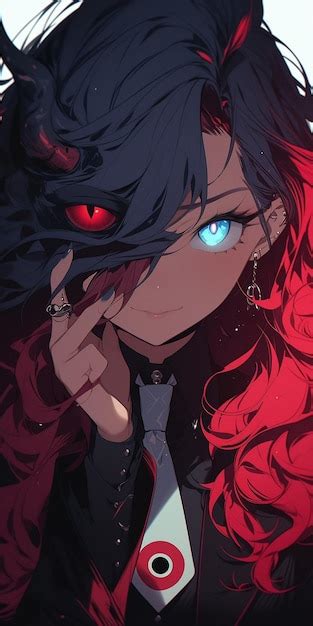 Premium AI Image | A woman in a is posing with a big evil red eye anime girl