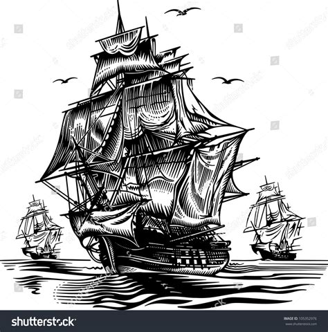 Pirate Ship Clip Art Black And White