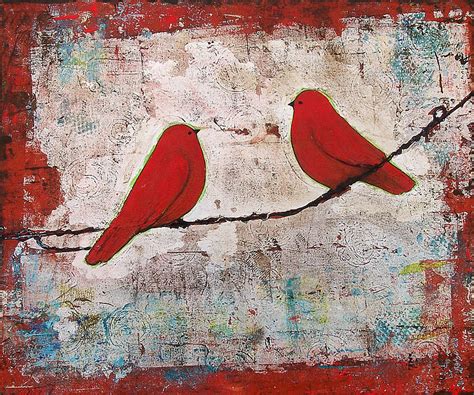 Two Red Birds On A Wire Painting by Blenda Studio