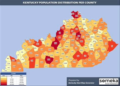 Kentucky County Map and Population List in Excel