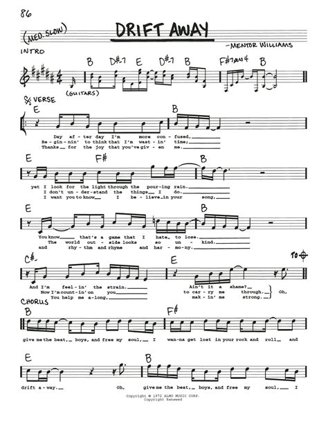 Drift Away (feat. Dobie Gray) by Uncle Kracker Sheet Music for Real ...