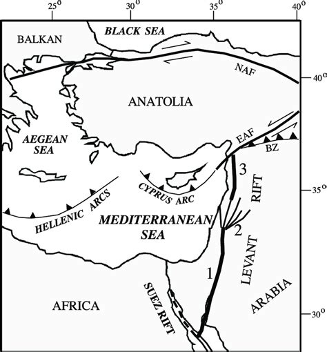 The tectonic layout of the northern Red Sea, the Levant Rift System ...