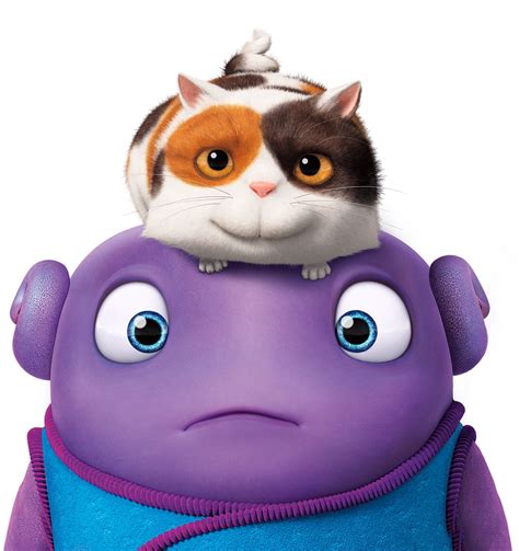 a cat is sitting on top of a purple hippoceros with an orange and white face