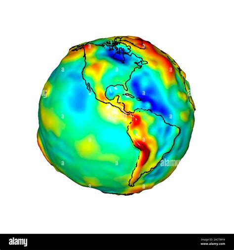 Gravity map of Earth. Computer model showing the variation of the Earth's gravity field centred ...