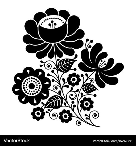 Russian design folk art black and white flowers Vector Image