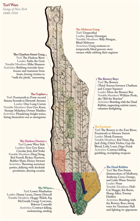 Map of NYC Gangs and their neighborhoods from 1840 - 1910 | Gangs of ...