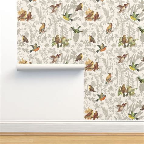 Bird Toile Wallpaper Birds off the Wall Toile Linen by - Etsy