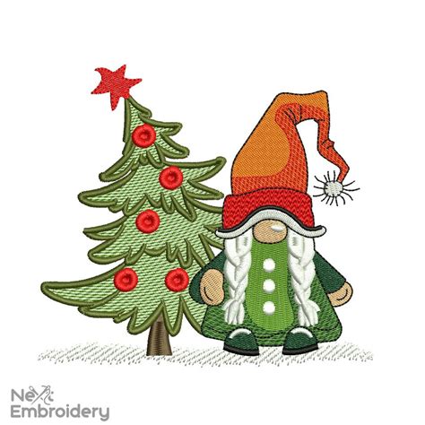 Christmas Gnomes Embroidery Designs, Gnome With Christmas Tree Holiday ...