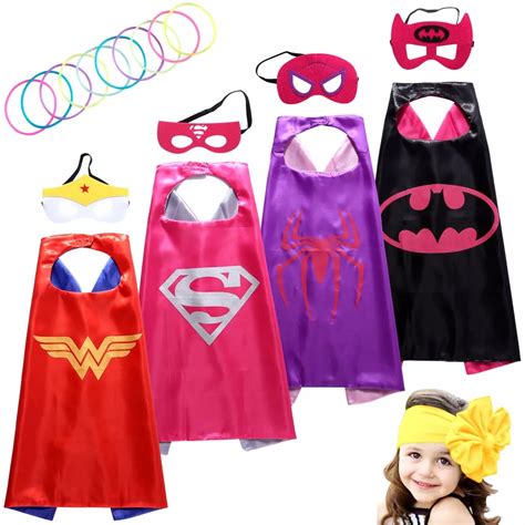 Superhero Dress Up Costumes Girl Cape and Mask set of 4 with Silicone ...