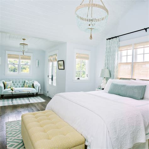 Yellow and Blue Bedroom with Turquoise Beaded Chandelier - Cottage ...