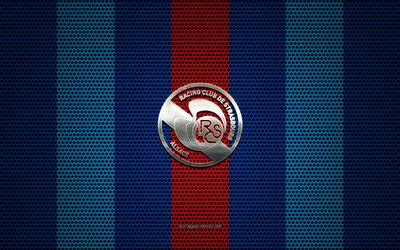 Download wallpapers RC Strasbourg Alsace logo, French football club, metal emblem, blue red ...