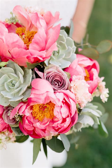 Coral Charm Peony and succulent bridal bouquet by ella & louie. Photo: Rewind Photogra… | Bridal ...