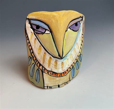 Owl Art Figurine Ceramic Owl Sculpture Whimsical Colorful - Etsy