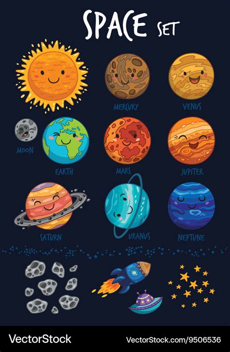 Space set collection of cute cartoon planet Vector Image