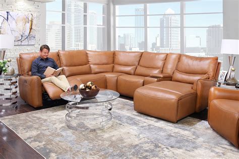 Senna Camel 6 Piece Leather Zero Gravity Dual Power Reclining Sectiona ...