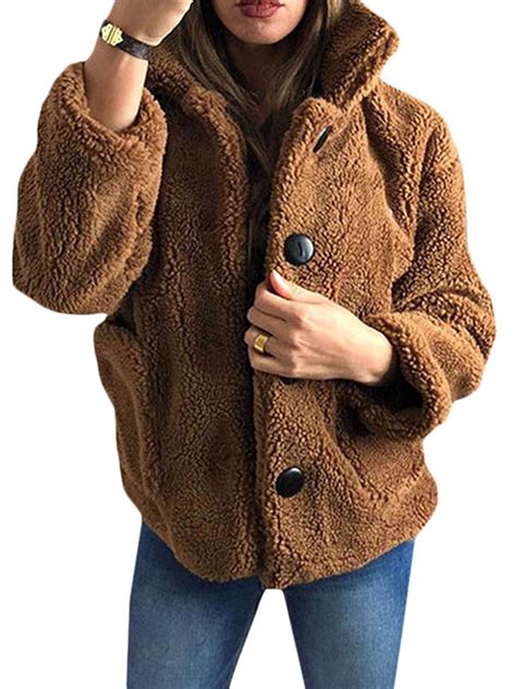 Lallc - Women's Teddy Bear Casual Fluffy Jacket Winter Outerwears ...