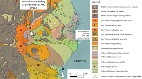 Geological map of Mount Unzen after data from Watanabe and Hoshizumi ...