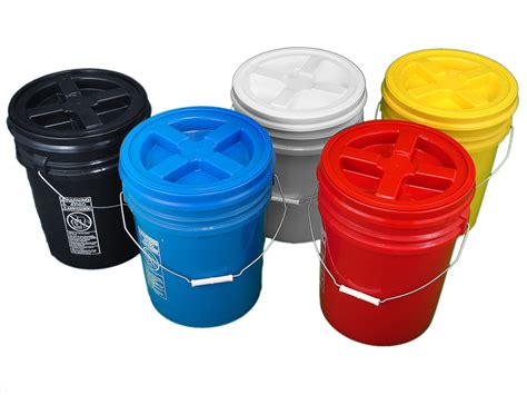 Bucket Kit, Five Colored 5 Gallon Buckets with Matching Gamma Seal Lids (one Each: Blue, red ...