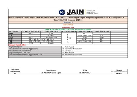 1st Sem Time Table 2023-24 F | PDF