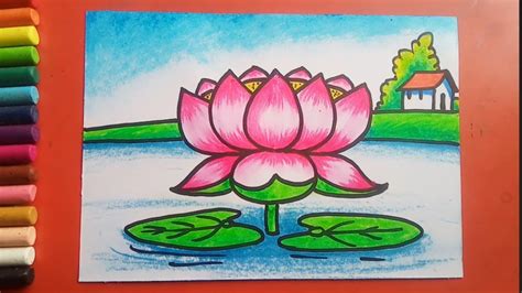 Easy Lotus in a pond drawing - YouTube