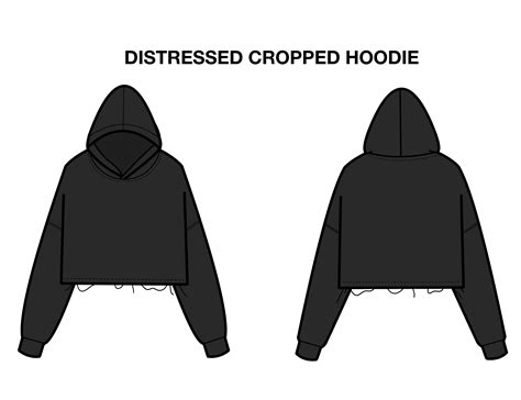 Distressed Cropped Hoodie Flat Technical Drawing Illustration Blank ...