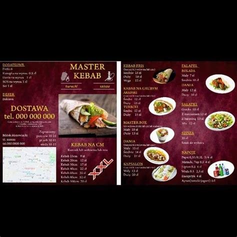 Menu at Master kebab restaurant, Minsk Mazowiecki