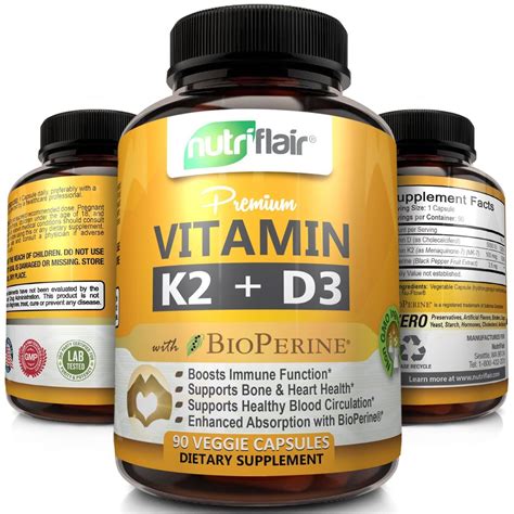 Vitamin K2 (MK7) & D3 5000 IU & BioPerine Black Pepper Supplement 90 ...