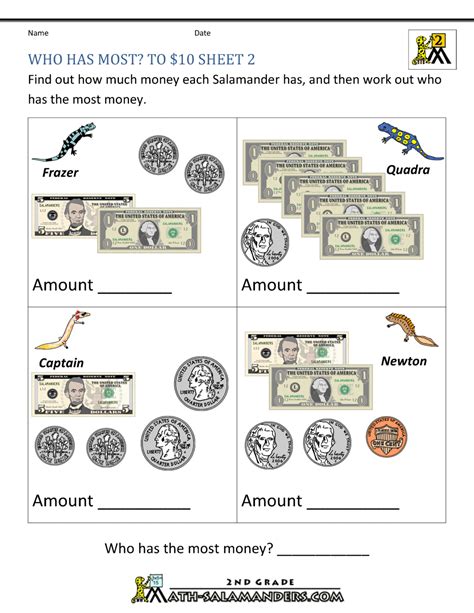 Printable Money Worksheets to $10