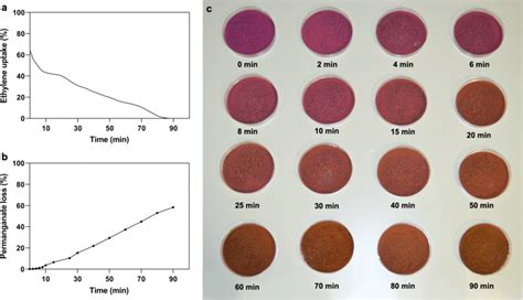 Changes in C2H4 uptake capacity (a) and KMnO4 concentration (b) and... | Download Scientific Diagram