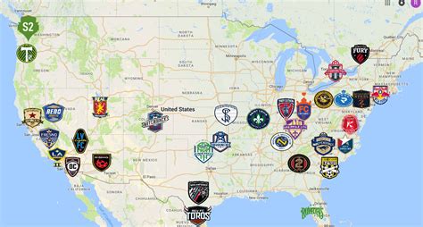 2018 USL Map | Major league soccer, Usl soccer, Map