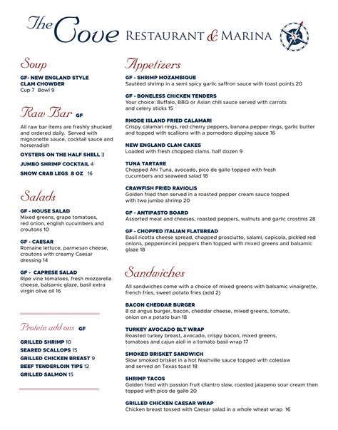 Menu | The Cove Restaurant & Marina