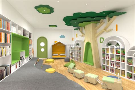 Pre School Furniture Set Kids Library Room Bookshelf Furniture Setup And Modern Designs For ...