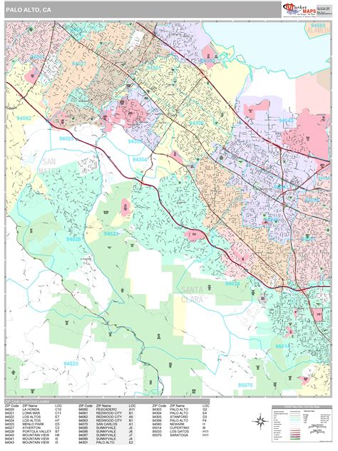 Palo Alto California Wall Map (Premium Style) by MarketMAPS - MapSales