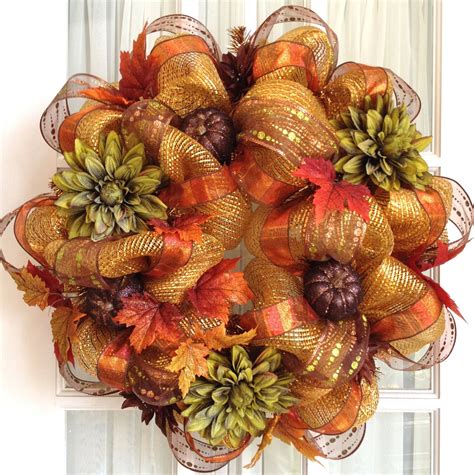 Deco Mesh FALL Wreath Gold Copper Brown by SouthernCharmWreaths